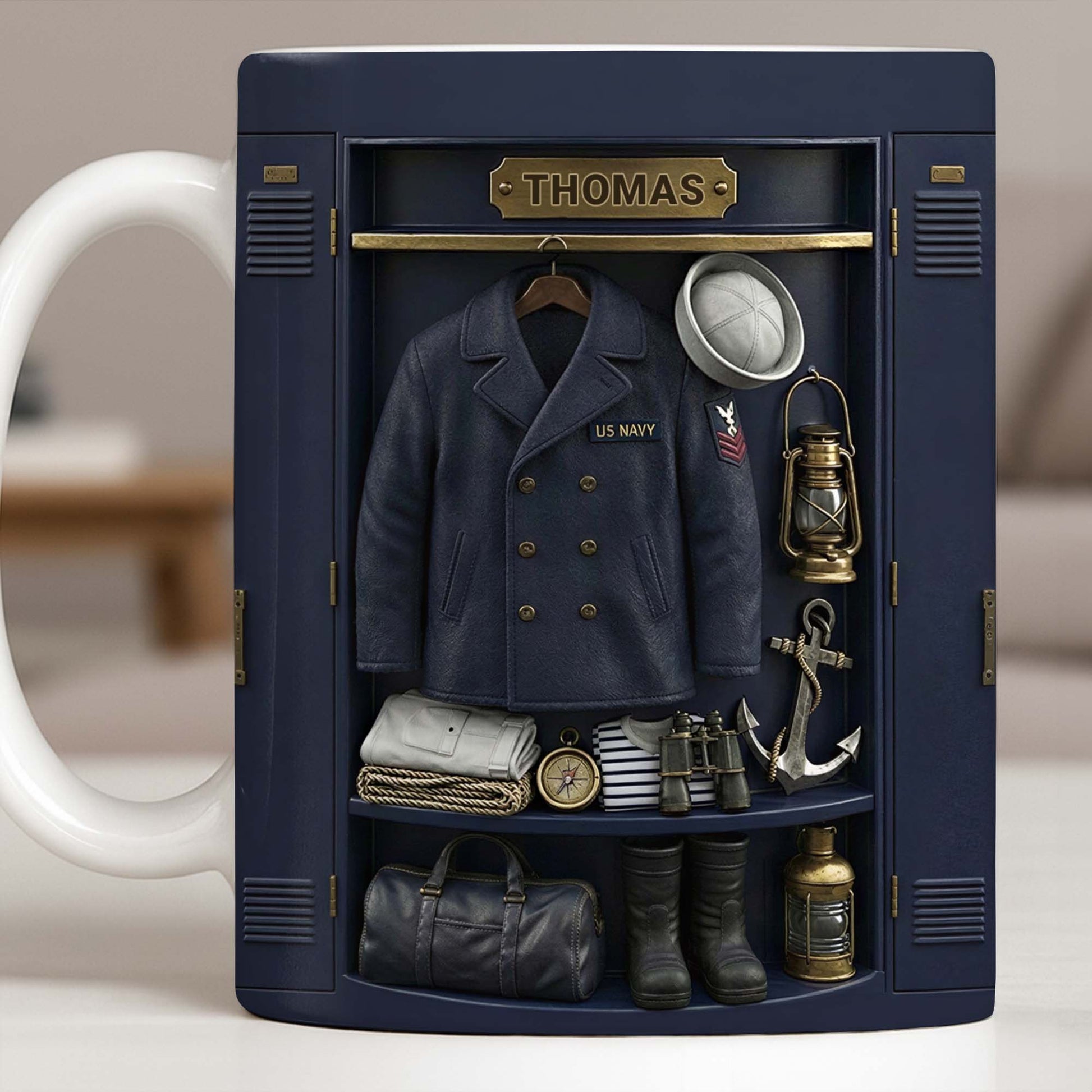 US Navy Locker With Uniform Anchor And Sailor Gear