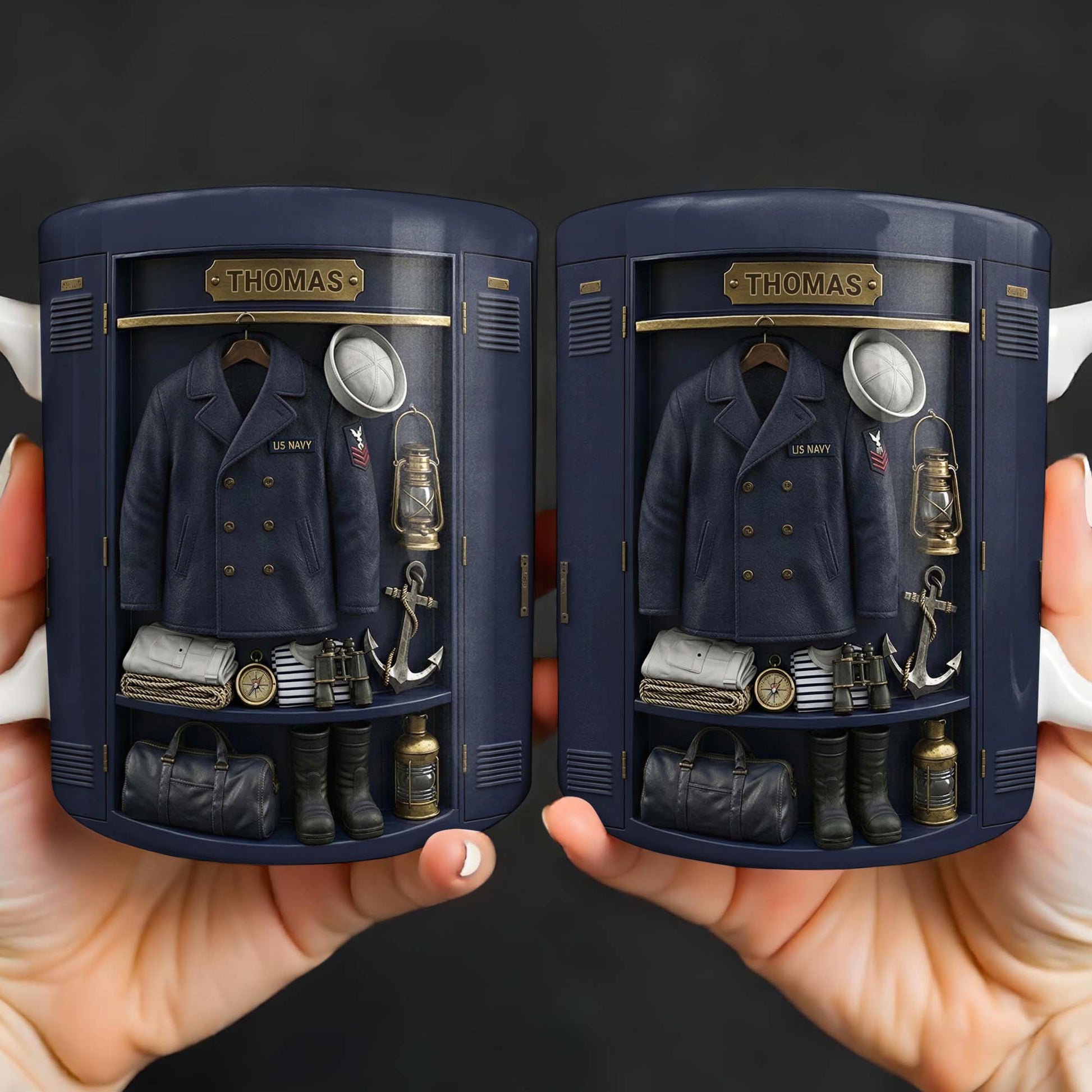 US Navy Locker With Uniform Anchor And Sailor Gear