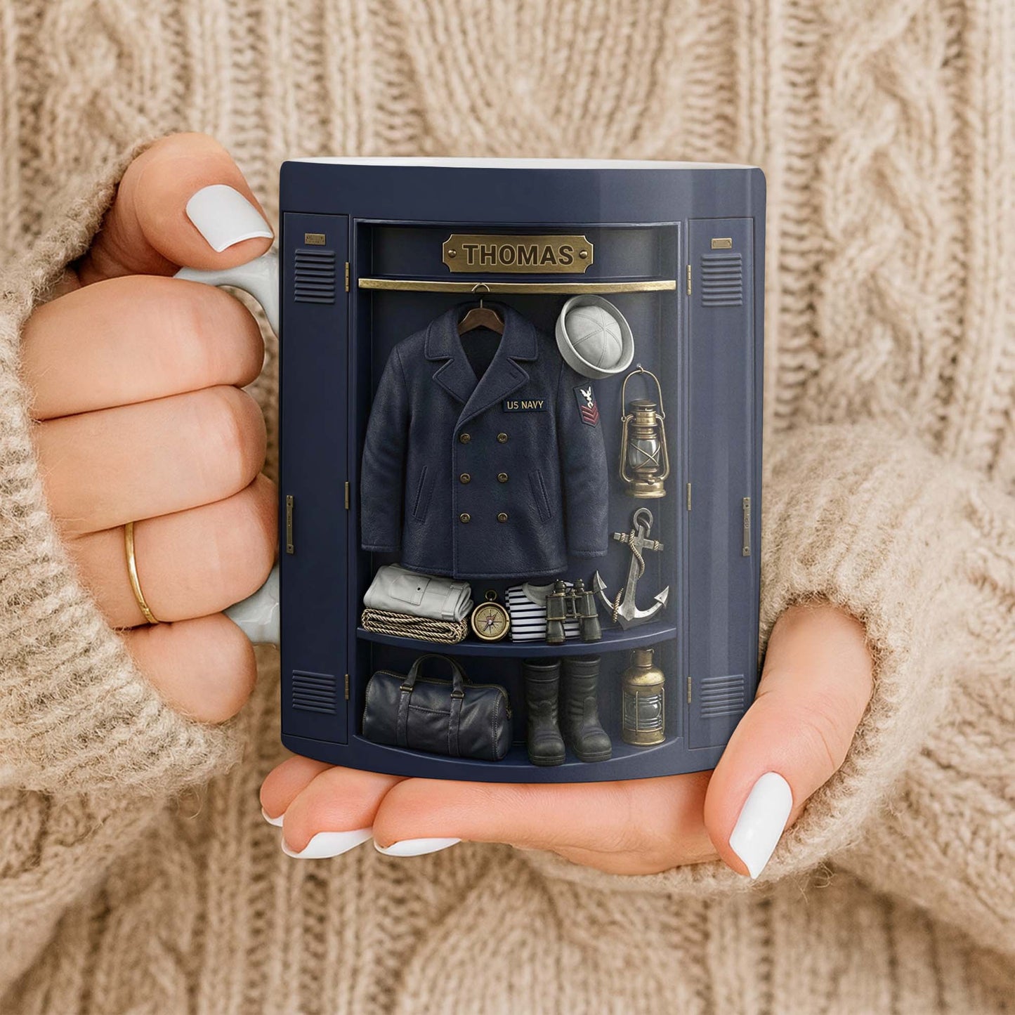 US Navy Locker With Uniform Anchor And Sailor Gear