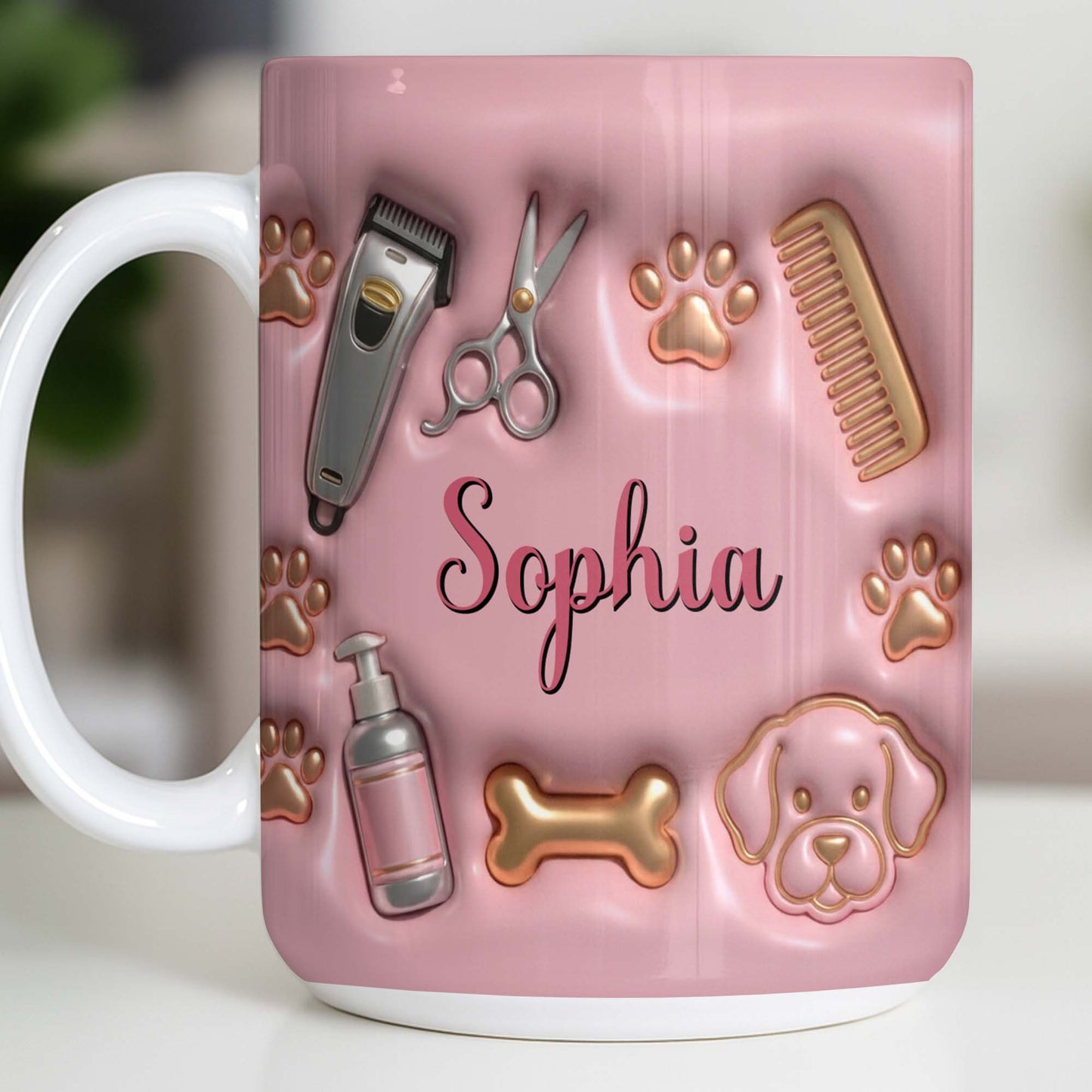 Professional Pet Grooming Accessories Dog Paws Bone And Scissors - Personalized Custom Coffee Mug - JBS151_MG