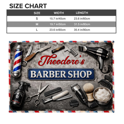 Barber Shop With Professional Tools And Barber Pole Design - Personalized Custom Doormat - JBS165_DRM