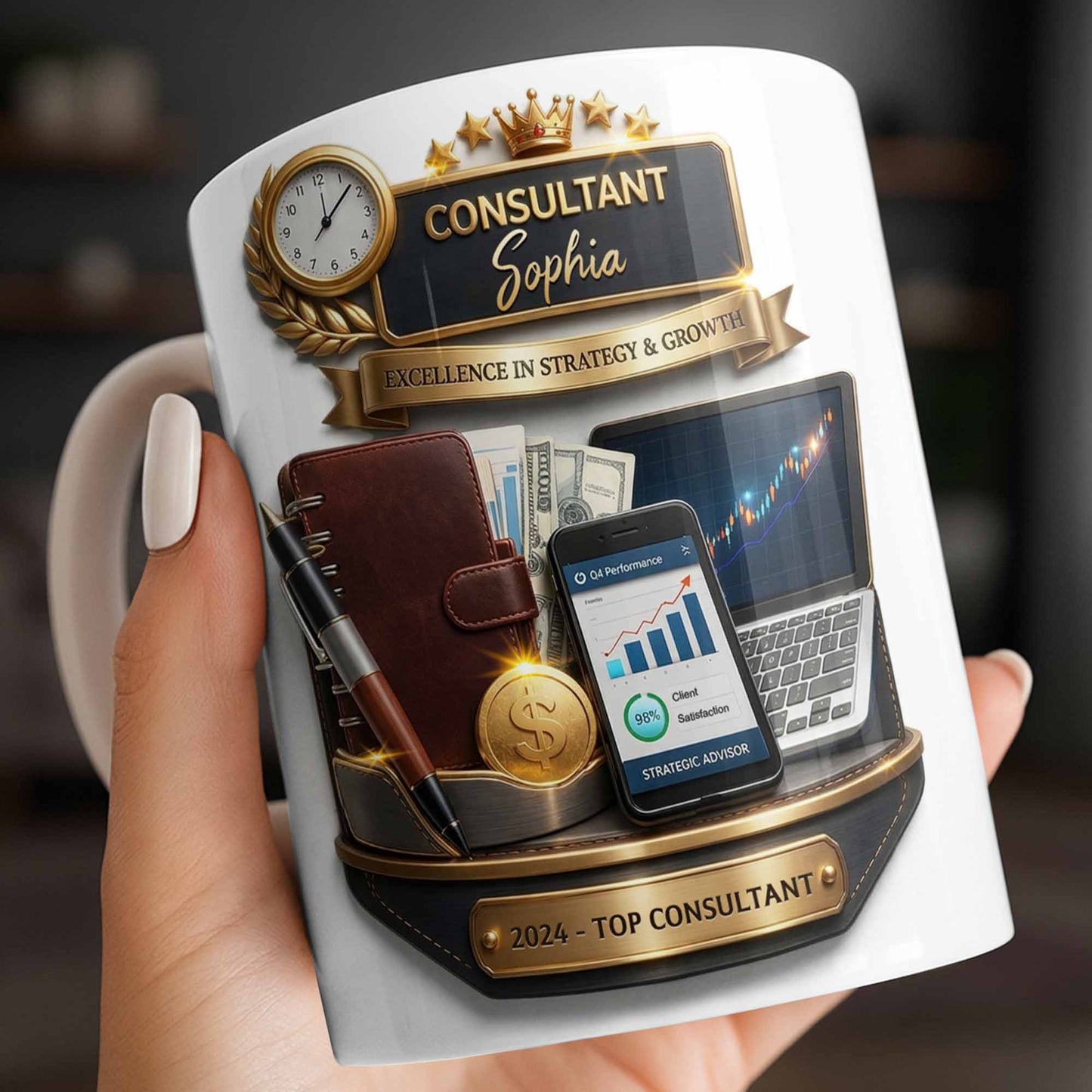 Consultant Excellence In Strategy And Growth With Professional Business Objects - Personalized Custom Coffee Mug - JBS205_MG