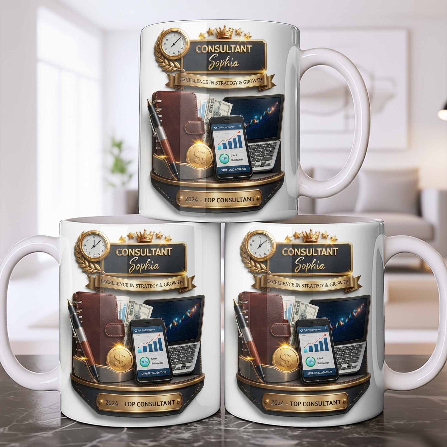 Consultant Excellence In Strategy And Growth With Professional Business Objects - Personalized Custom Coffee Mug - JBS205_MG
