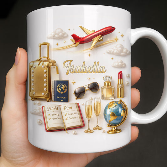 Flight Plan Safety Service Comfort With Airplane and Travel Essentials - Personalized Custom Coffee Mug - JBS235_MG