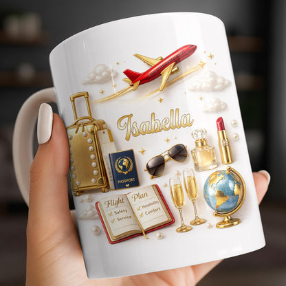 Flight Plan Safety Service Comfort With Airplane and Travel Essentials - Personalized Custom Coffee Mug - JBS235_MG