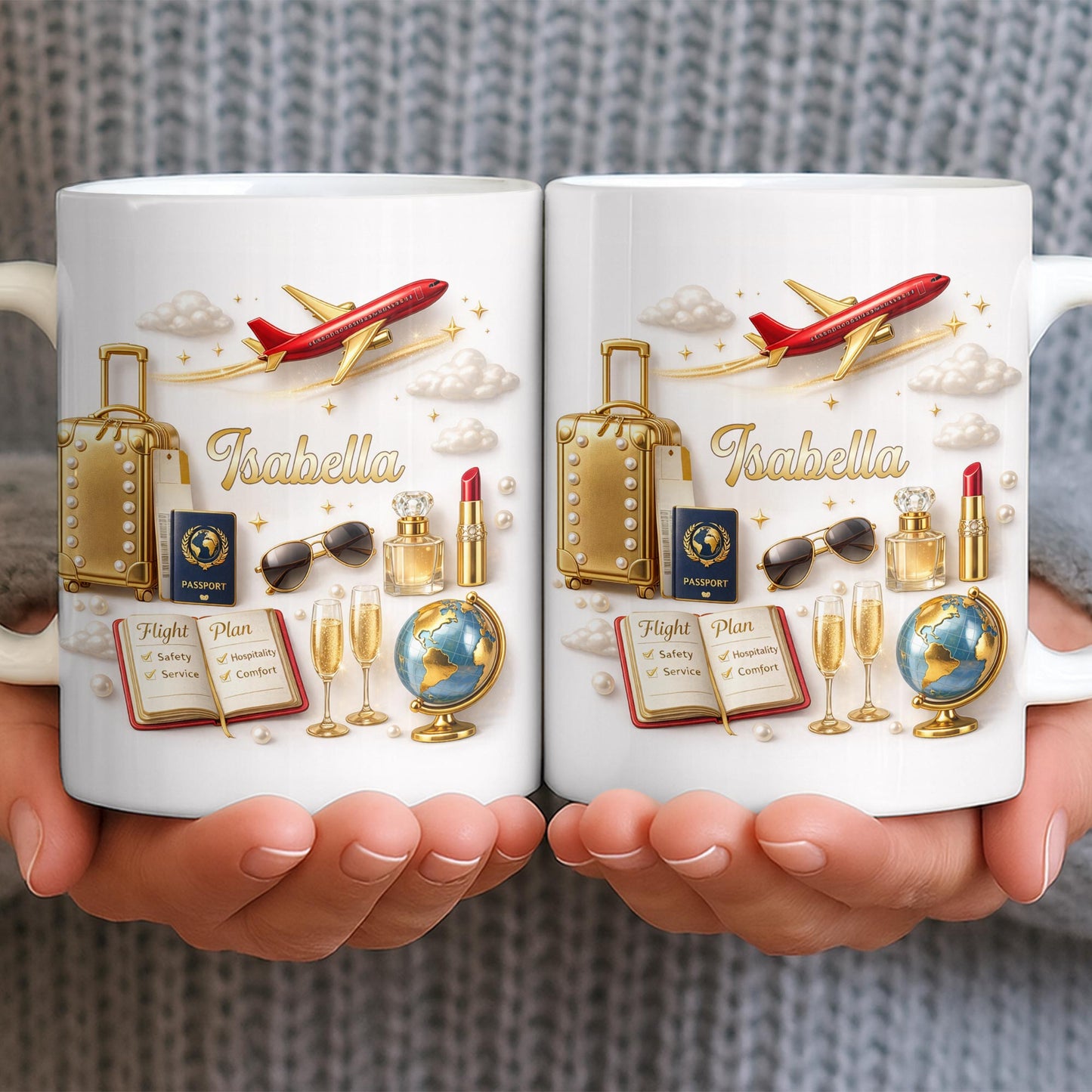 Flight Plan Safety Service Comfort With Airplane and Travel Essentials - Personalized Custom Coffee Mug - JBS235_MG
