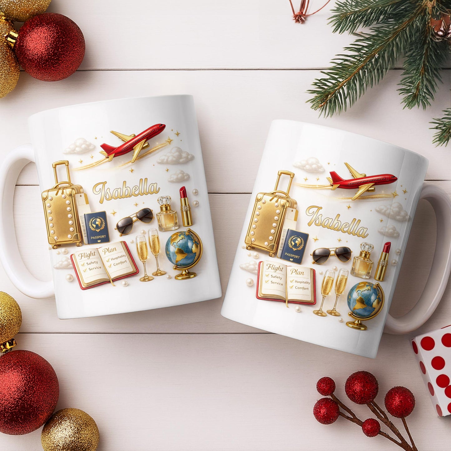 Flight Plan Safety Service Comfort With Airplane and Travel Essentials - Personalized Custom Coffee Mug - JBS235_MG