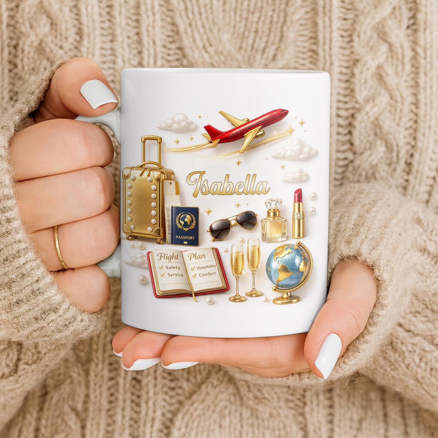 Flight Plan Safety Service Comfort With Airplane and Travel Essentials - Personalized Custom Coffee Mug - JBS235_MG