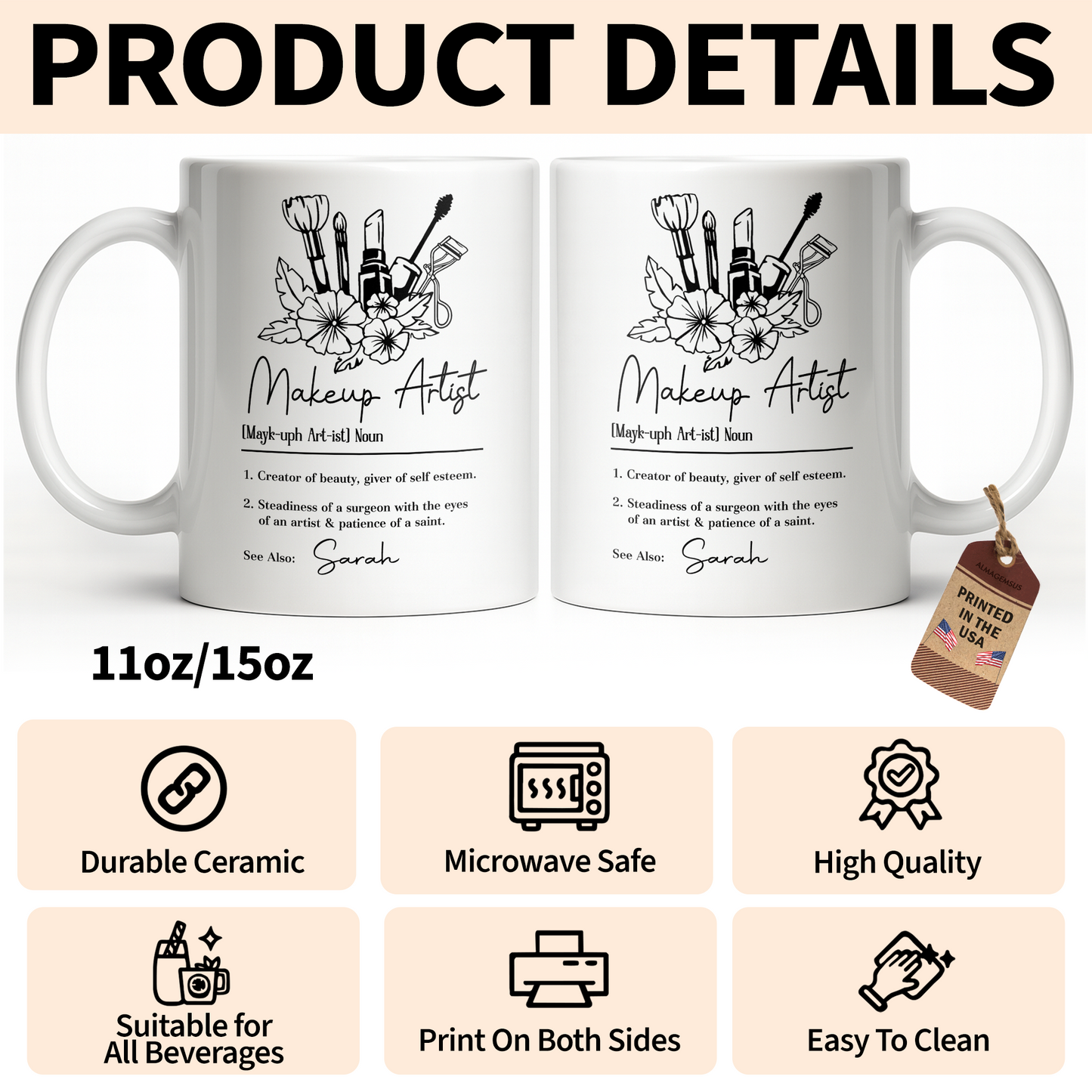 Makeup Artist Definition Creator Of Beauty With Lipstick And Flowers - Personalized Custom Coffee Mug - JBS270_MG