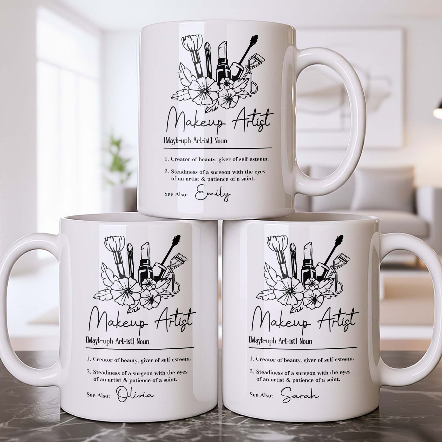 Makeup Artist Definition Creator Of Beauty With Lipstick And Flowers - Personalized Custom Coffee Mug - JBS270_MG