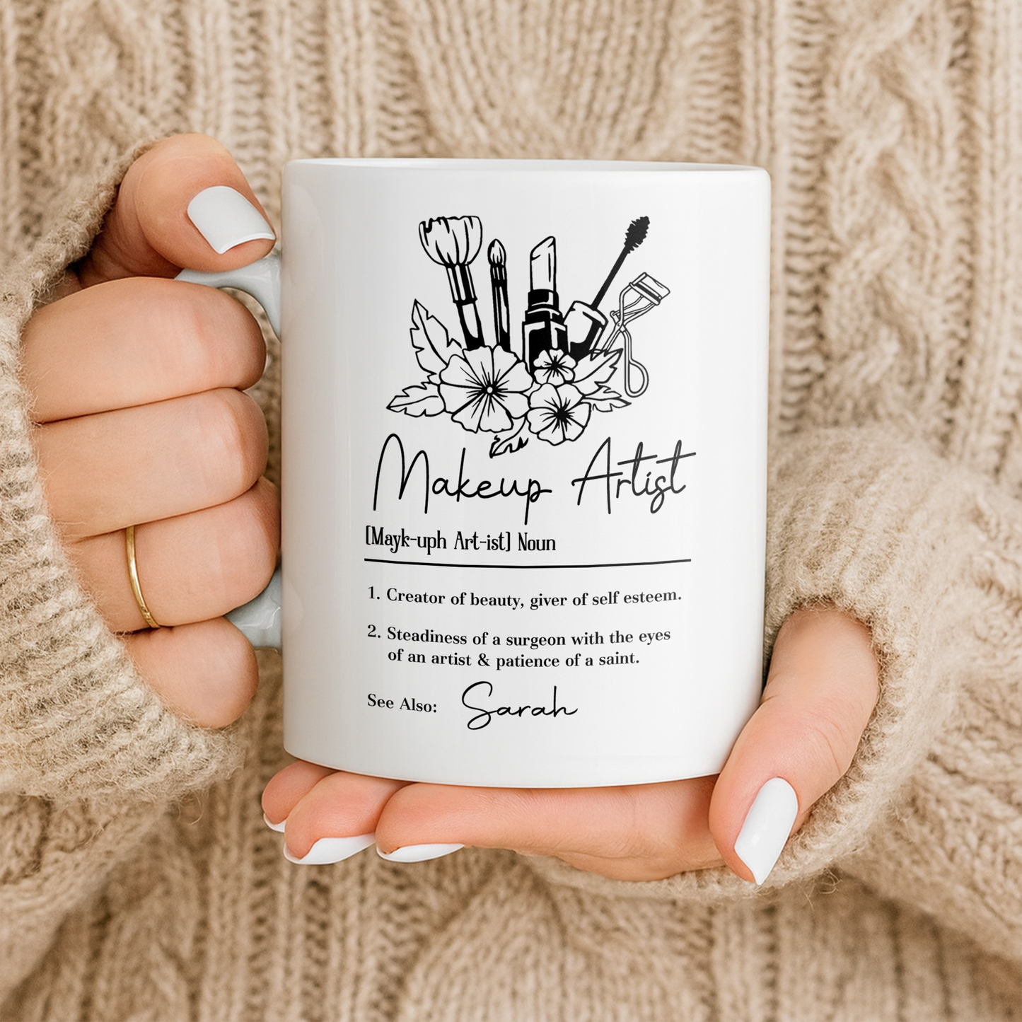Makeup Artist Definition Creator Of Beauty With Lipstick And Flowers - Personalized Custom Coffee Mug - JBS270_MG