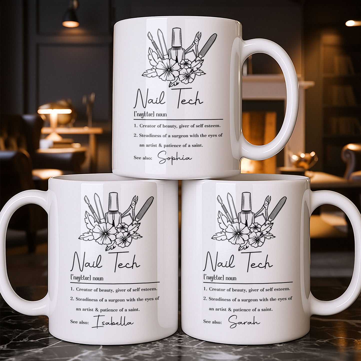 Nail Tech Creator Of Beauty Definition With Nail Polish And Flowers - Personalized Custom Coffee Mug - JBS273_MG