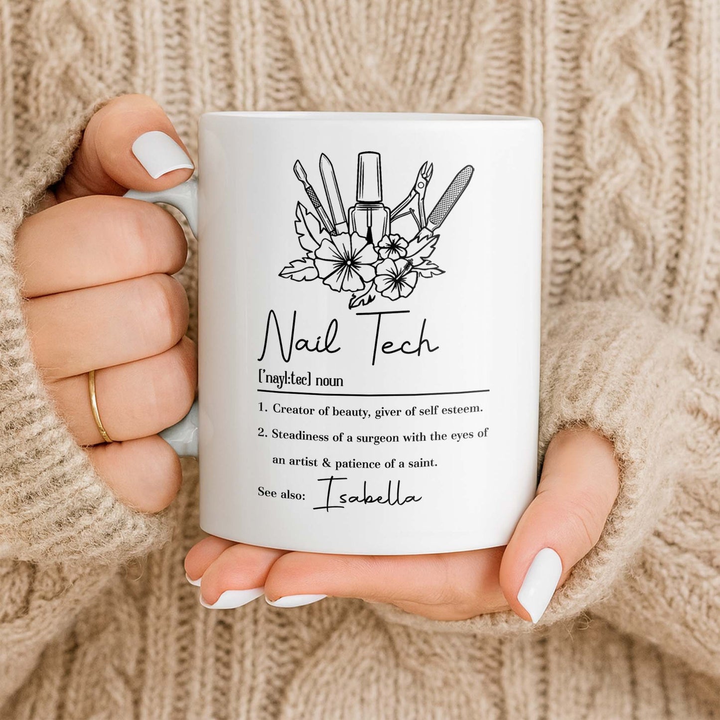 Nail Tech Creator Of Beauty Definition With Nail Polish And Flowers - Personalized Custom Coffee Mug - JBS273_MG