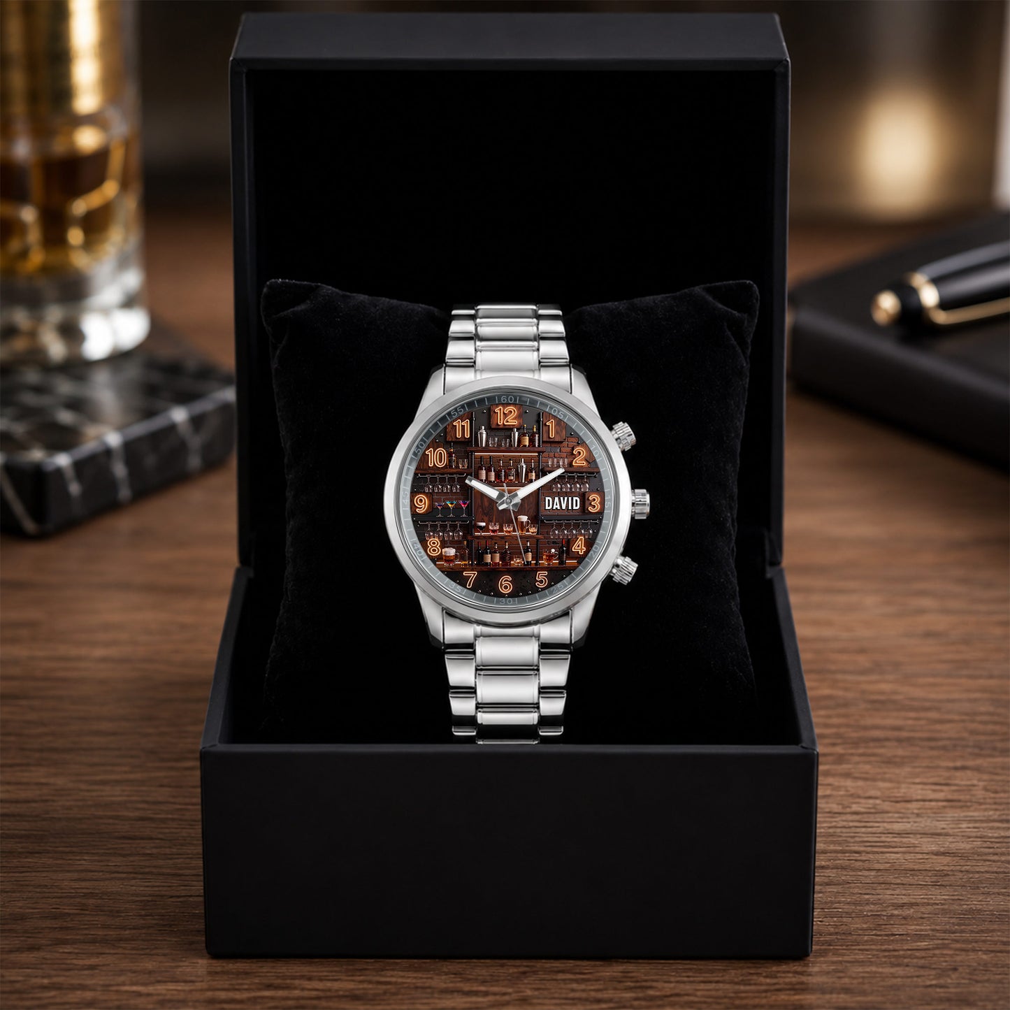 Master Of Mixes And Keeper Of Good Times Bar Shelf Design - Personalized Custom Men's Watch - JBS305_CUMWA