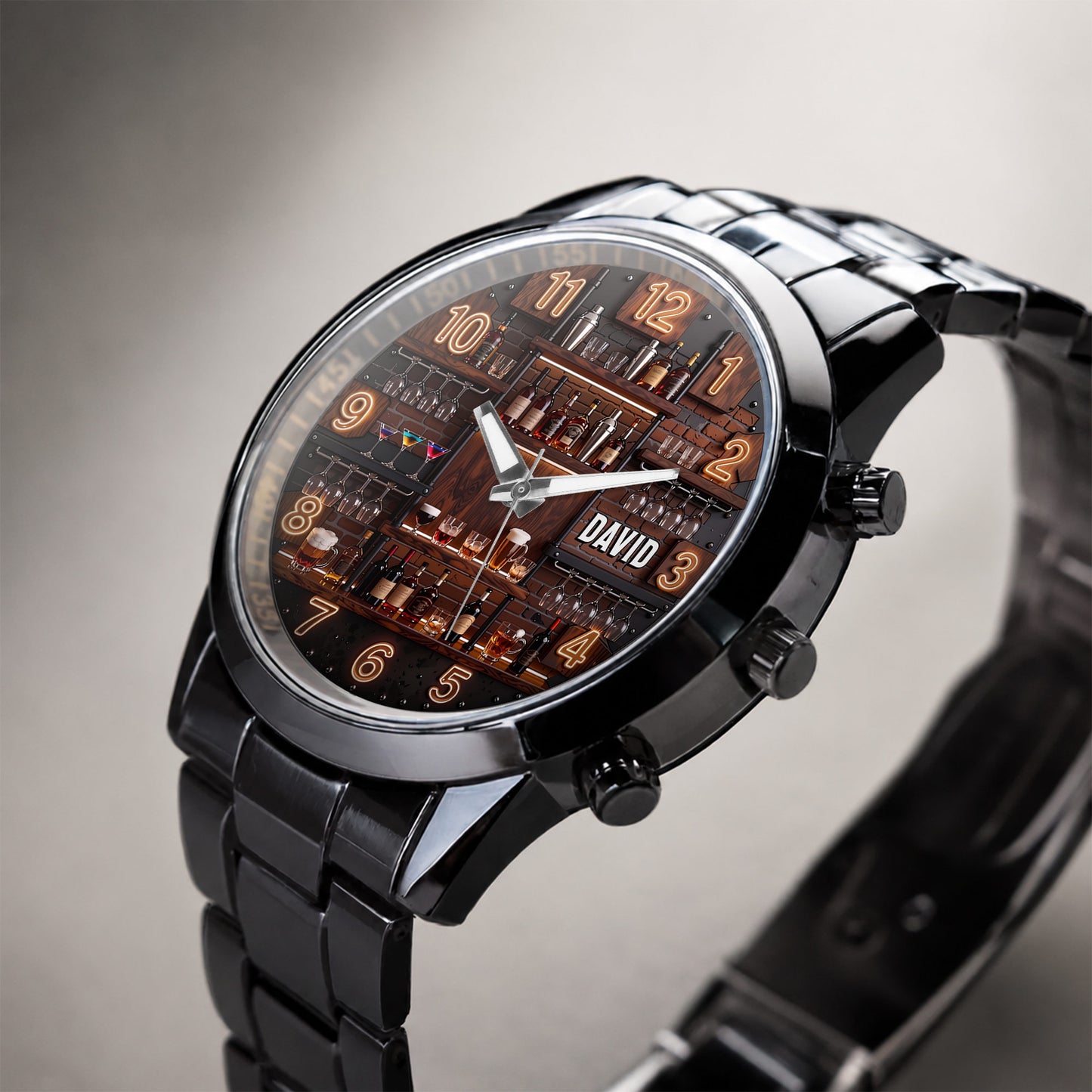 Master Of Mixes And Keeper Of Good Times Bar Shelf Design - Personalized Custom Men's Watch - JBS305_CUMWA