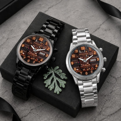 Master Of Mixes And Keeper Of Good Times Bar Shelf Design - Personalized Custom Men's Watch - JBS305_CUMWA