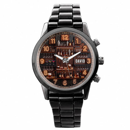 Master Of Mixes And Keeper Of Good Times Bar Shelf Design - Personalized Custom Men's Watch - JBS305_CUMWA