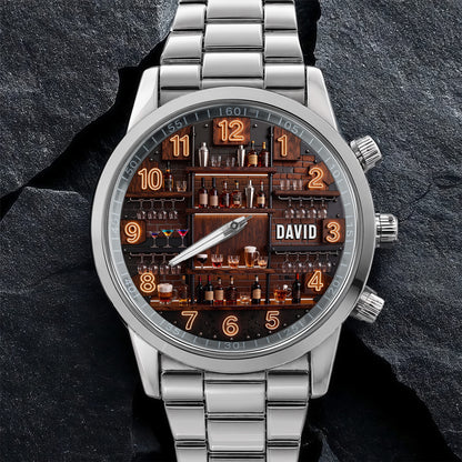 Master Of Mixes And Keeper Of Good Times Bar Shelf Design - Personalized Custom Men's Watch - JBS305_CUMWA