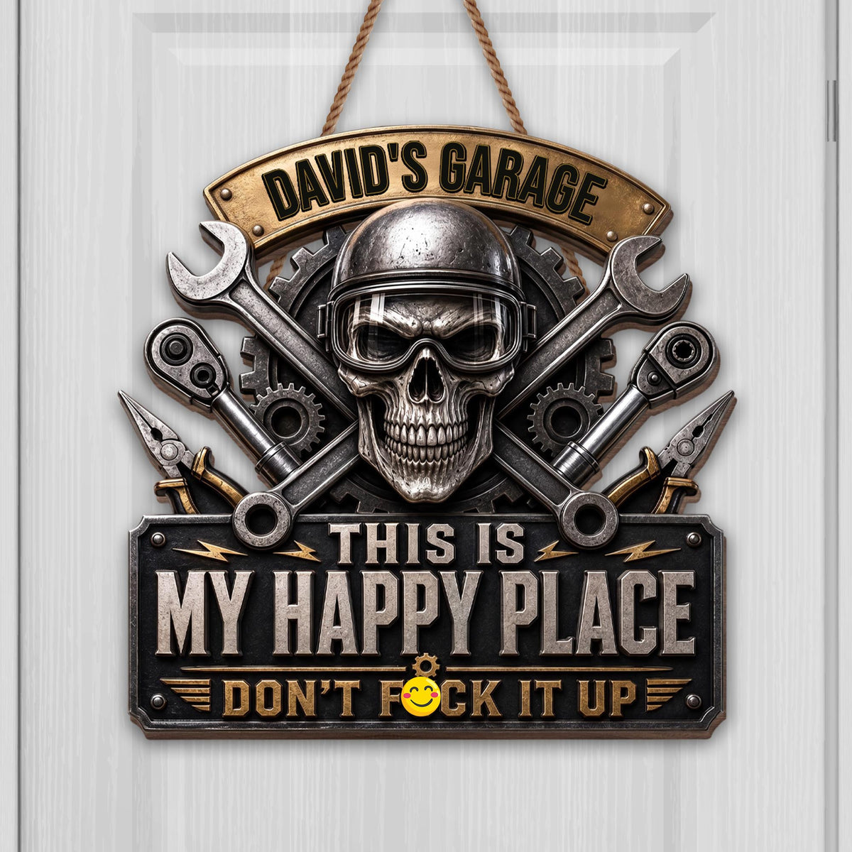 My Garage This Is My Happy Place Skull And Wrenches - Personalized Custom Shaped Wood Sign - JBS358_WSIGN
