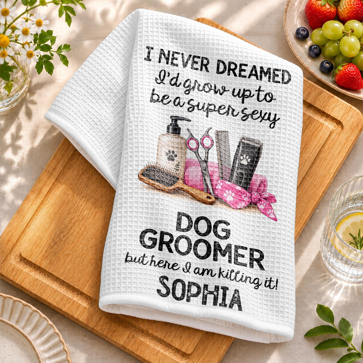 I Never Dreamed To Be A Super Sexy Dog Groomer With Grooming Tools - Personalized Kitchen Towel - JBS429_TOWL