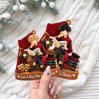 Just A Boy Who Loves Theater With Masks And Spotlight - Personalized Custom Wood Ornament, Custom Shaped - JBS431_WDO