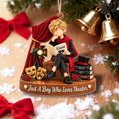 Just A Boy Who Loves Theater With Masks And Spotlight - Personalized Custom Wood Ornament, Custom Shaped - JBS431_WDO