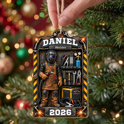 Welder Custom Name With Tools And Welding Mask In Toolbox - Personalized Custom Wood Ornament, Custom Shaped - JBS460_WDO