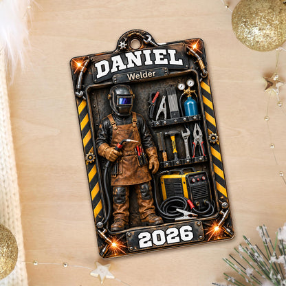 Welder Custom Name With Tools And Welding Mask In Toolbox - Personalized Custom Wood Ornament, Custom Shaped - JBS460_WDO