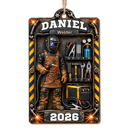 Welder Custom Name With Tools And Welding Mask In Toolbox - Personalized Custom Wood Ornament, Custom Shaped - JBS460_WDO