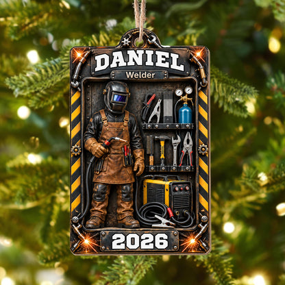 Welder Custom Name With Tools And Welding Mask In Toolbox - Personalized Custom Wood Ornament, Custom Shaped - JBS460_WDO