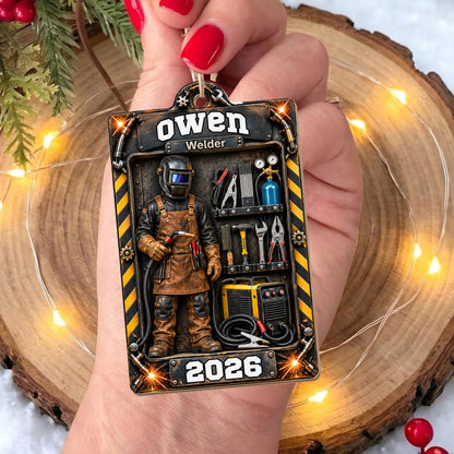Welder Custom Name With Tools And Welding Mask In Toolbox - Personalized Custom Wood Ornament, Custom Shaped - JBS460_WDO
