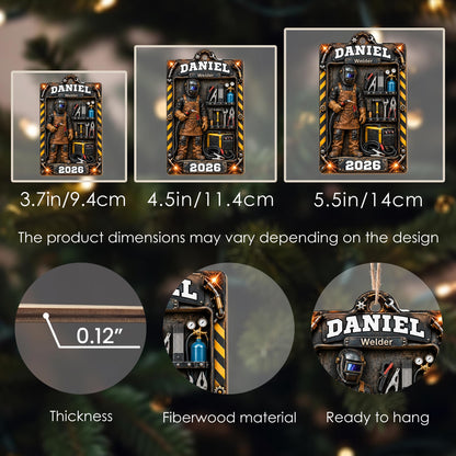 Welder Custom Name With Tools And Welding Mask In Toolbox - Personalized Custom Wood Ornament, Custom Shaped - JBS460_WDO