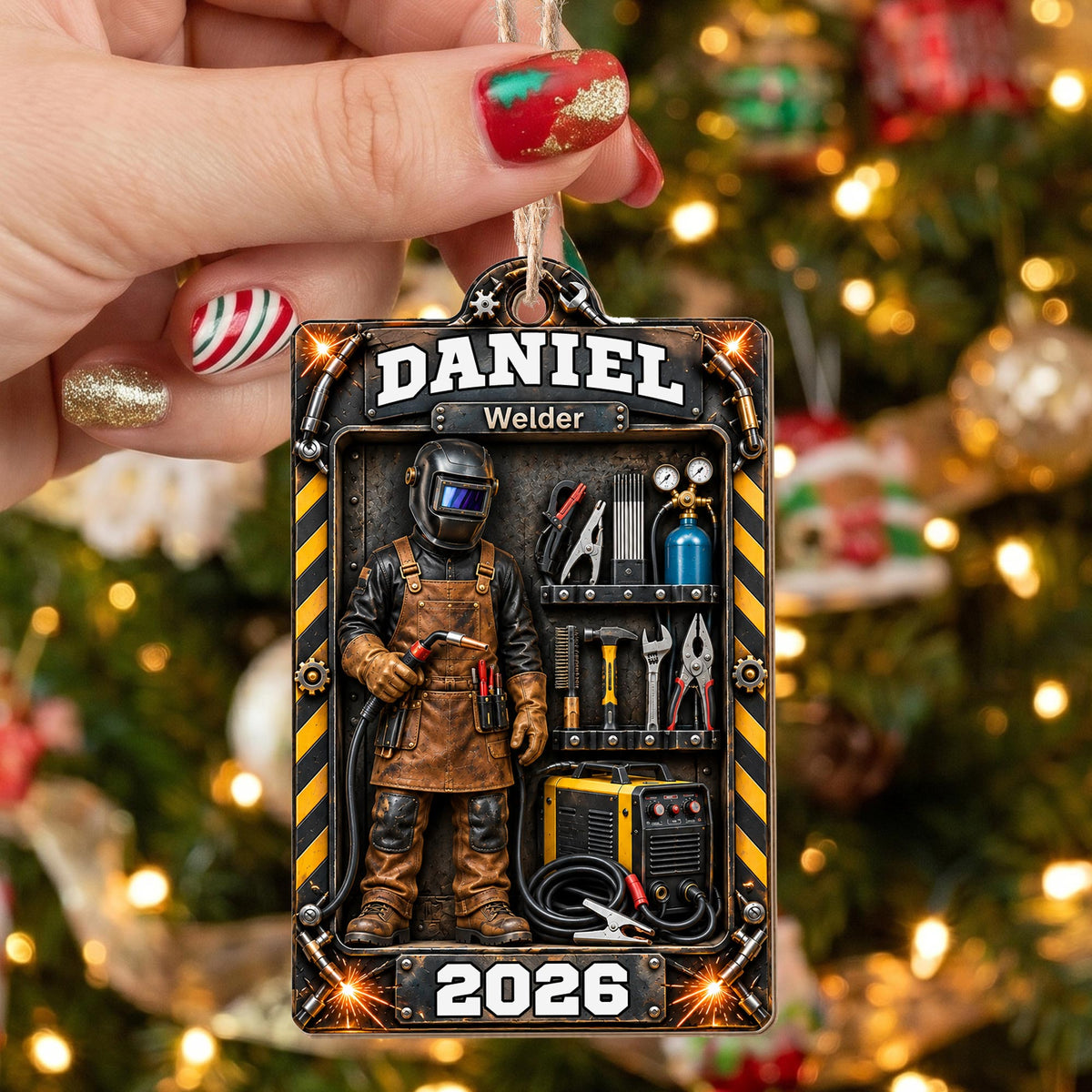 Welder Custom Name With Tools And Welding Mask In Toolbox - Personalized Custom Wood Ornament, Custom Shaped - JBS460_WDO