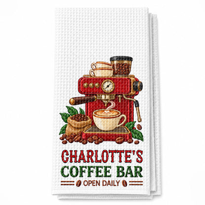 Coffee Bar Open Daily Espresso Machine And Beans Design - Personalized Kitchen Towel - JBS516_TOWL