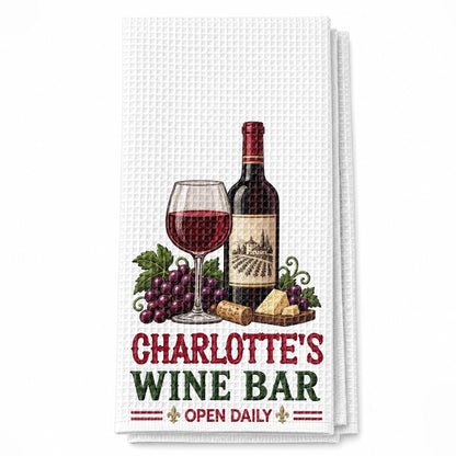 Wine Bar Open Daily Wine Bottle Grapes And Cheese - Personalized Kitchen Towel - JBS517_TOWL