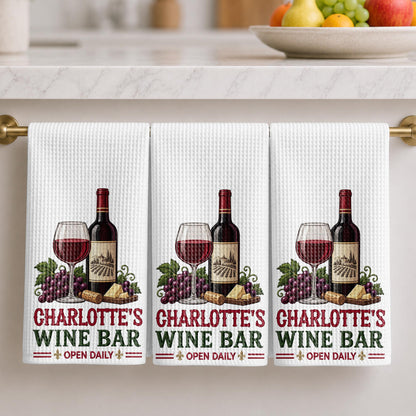 Wine Bar Open Daily Wine Bottle Grapes And Cheese - Personalized Kitchen Towel - JBS517_TOWL