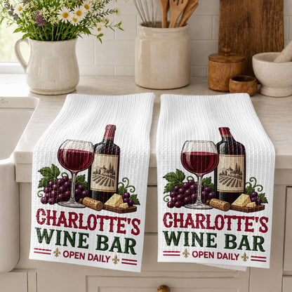 Wine Bar Open Daily Wine Bottle Grapes And Cheese - Personalized Kitchen Towel - JBS517_TOWL