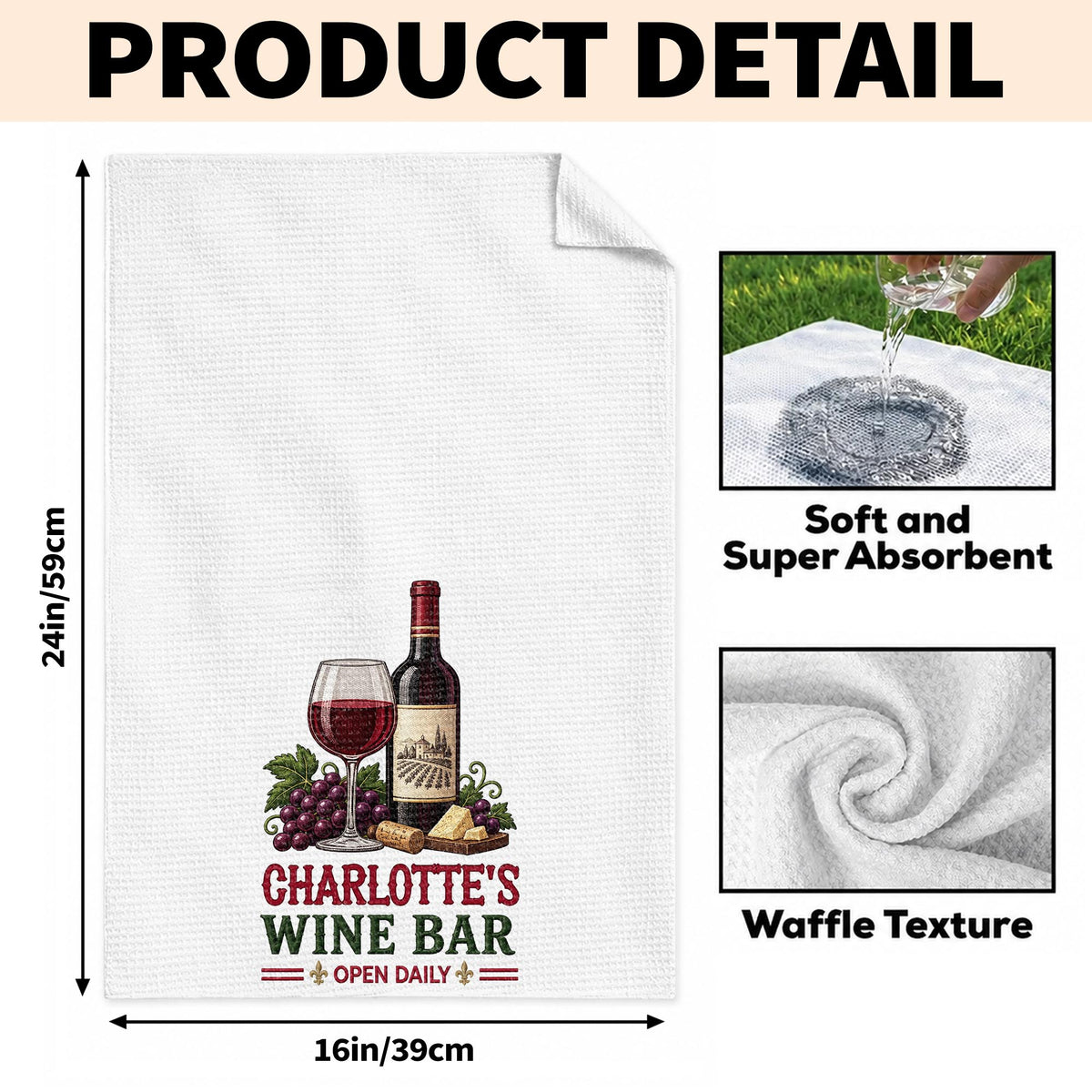 Wine Bar Open Daily Wine Bottle Grapes And Cheese - Personalized Kitchen Towel - JBS517_TOWL