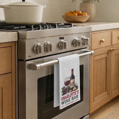 Wine Bar Open Daily Wine Bottle Grapes And Cheese - Personalized Kitchen Towel - JBS517_TOWL