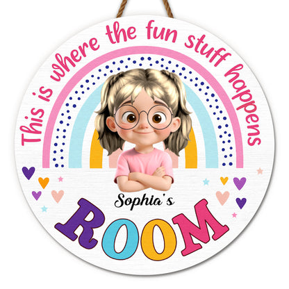 This Is Where The Fun Stuff Happens Rainbow Decor - Personalized Custom Shaped Wood Sign - KID012_WSIGN