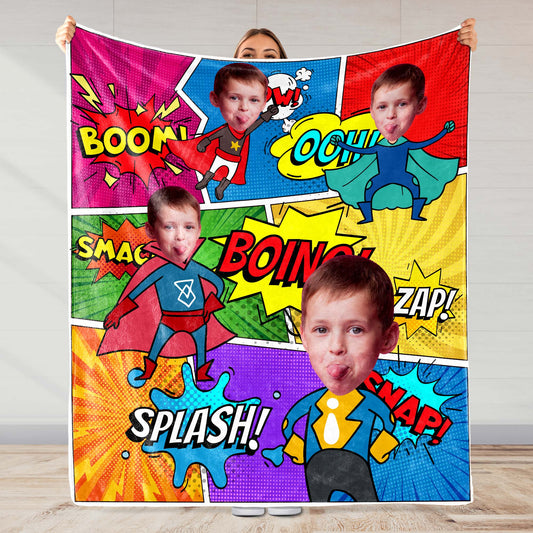 Superhero Adventure Comic Sounds Personalized Blanket - Personalized Custom Blanket - KID019_BLK