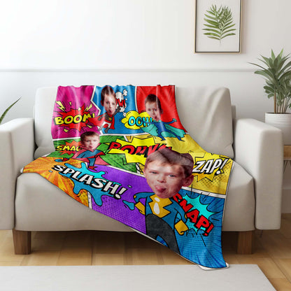 Superhero Adventure Comic Sounds Personalized Blanket - Personalized Custom Blanket - KID019_BLK