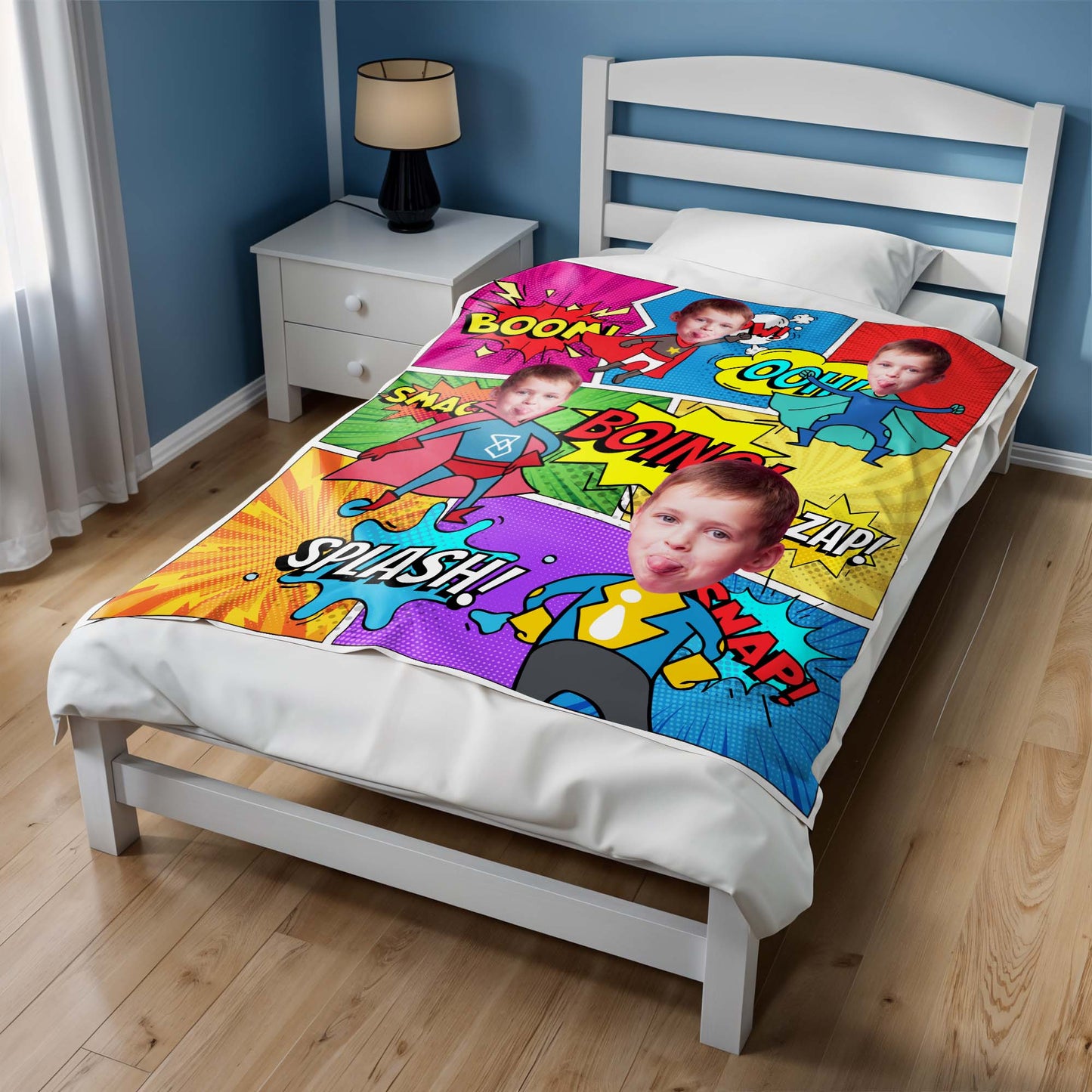 Superhero Adventure Comic Sounds Personalized Blanket - Personalized Custom Blanket - KID019_BLK