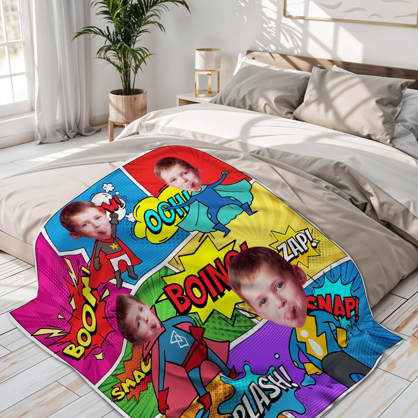 Superhero Adventure Comic Sounds Personalized Blanket - Personalized Custom Blanket - KID019_BLK