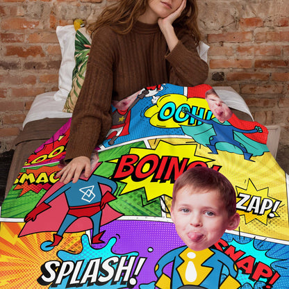 Superhero Adventure Comic Sounds Personalized Blanket - Personalized Custom Blanket - KID019_BLK