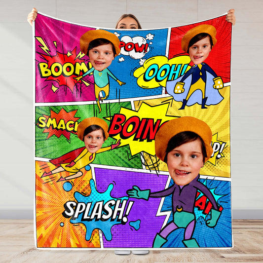 Boom! Pow! Celebrate Heroic Moments With Comic Captions - Personalized Custom Blanket - KID020_BLK