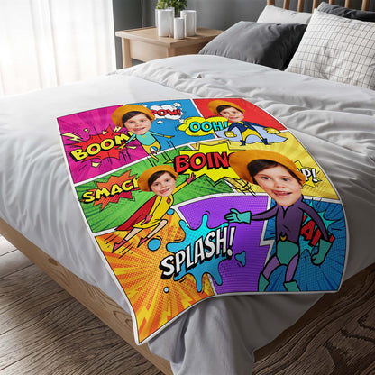 Boom! Pow! Celebrate Heroic Moments With Comic Captions - Personalized Custom Blanket - KID020_BLK
