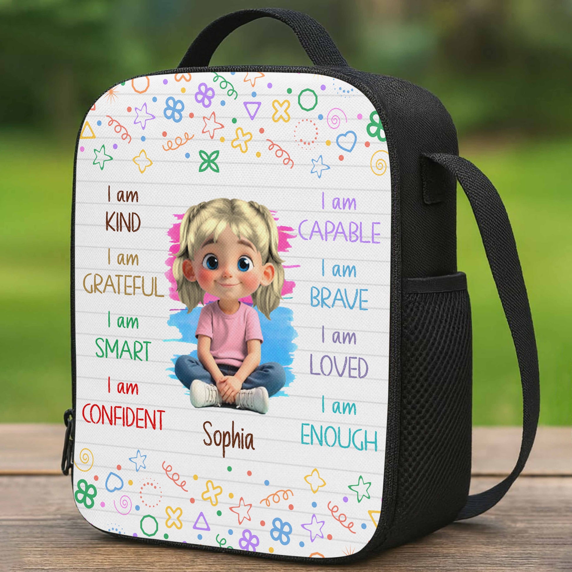 I Am Kind, Grateful, Smart, Loved Lunch Bag Design