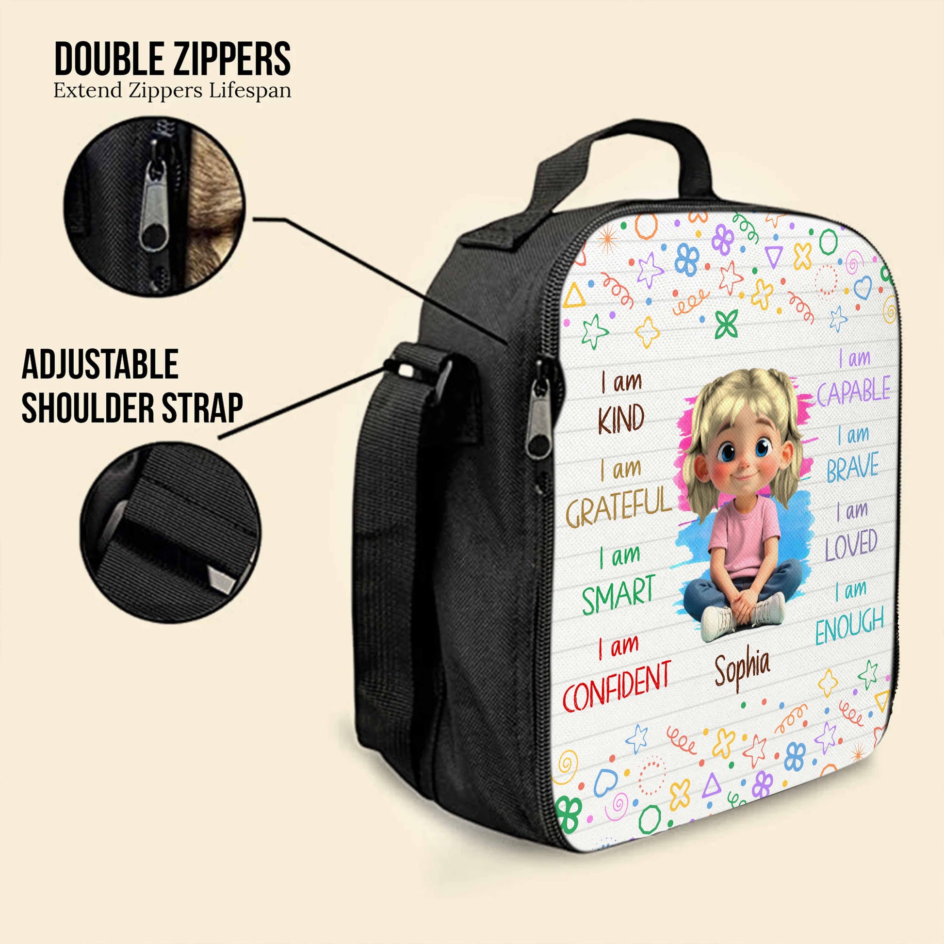I Am Kind, Grateful, Smart, Loved Lunch Bag Design
