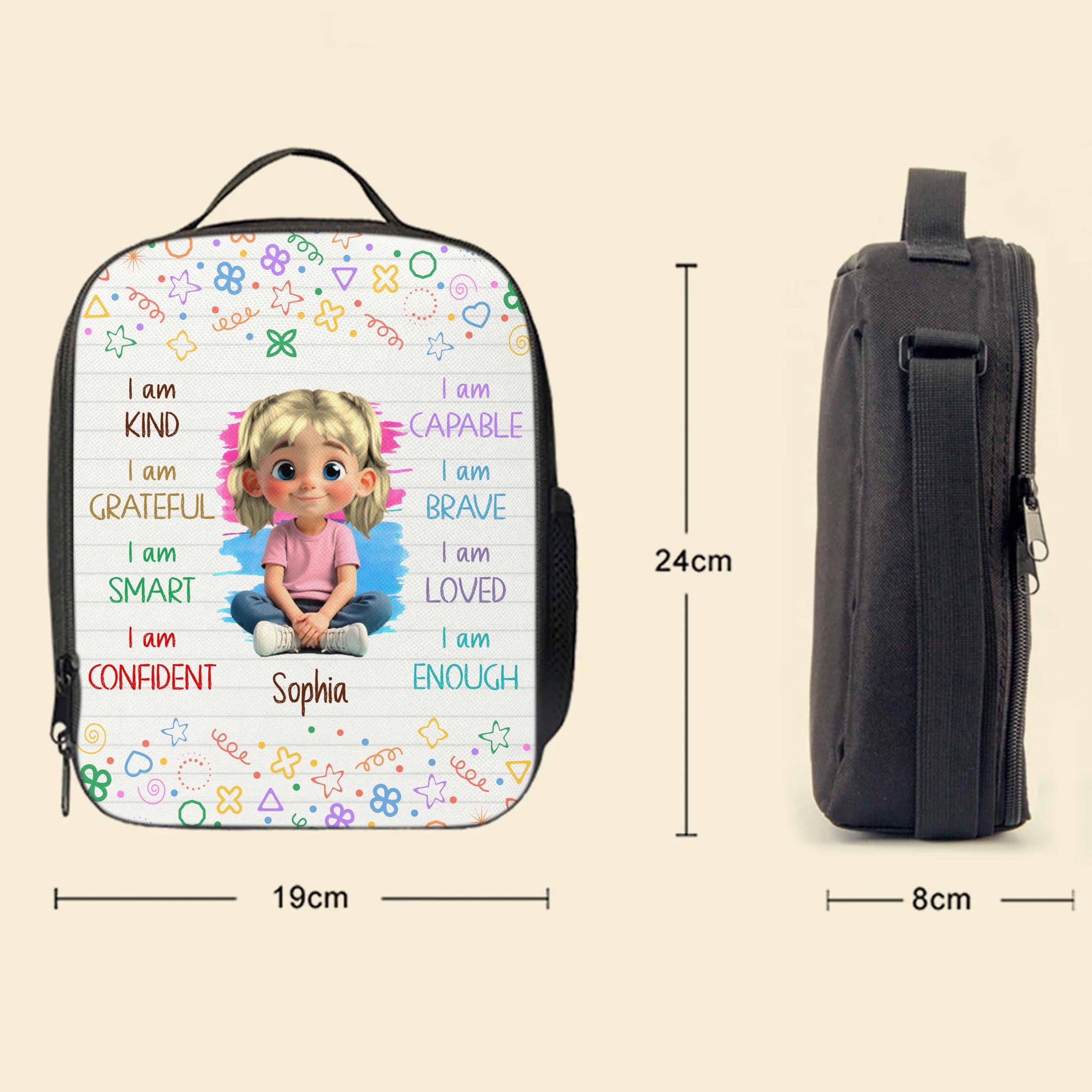 I Am Kind, Grateful, Smart, Loved Lunch Bag Design